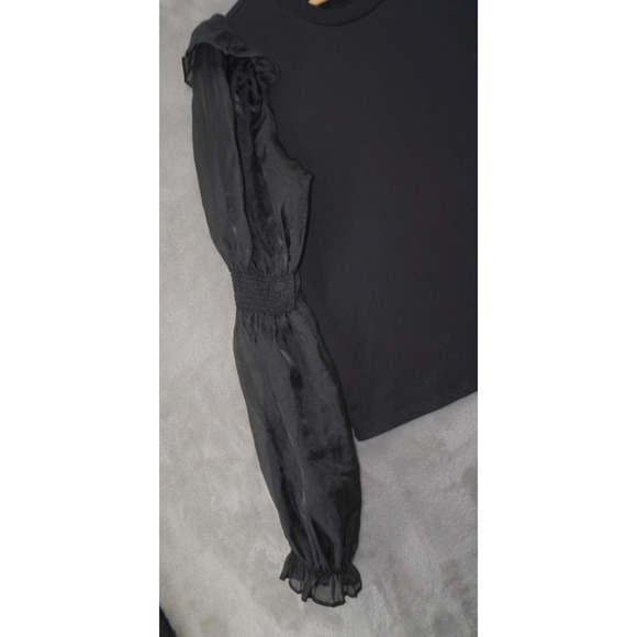 Anthropologie Black Puff Sheer Long Sleeve Blouse Women’s Size M Romantic Top - Picture 5 of 8